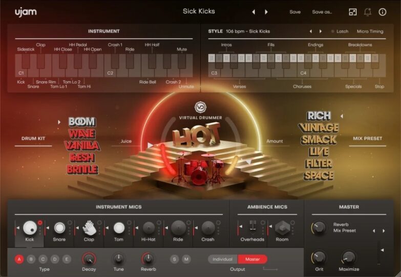 嘻哈虚拟鼓手 UJAM Virtual Drummer HOT v2.3.0 Rev WIN(含音色库)-YU158-音频制作系统办公资源